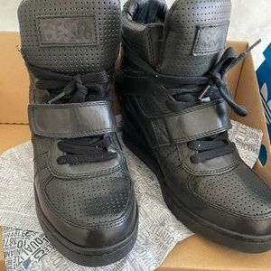 Ash Black Leather Wedge Sneaker